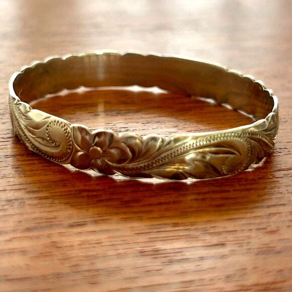Vintage Jewelry - Vintage Hawaiian Baby Bracelet 925 Sterling Plumeria Keiki Bangle Signed